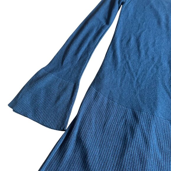 Free People Long-Length Teal Blue Criss Cross Pullover Sweater Bell Sleeves XS - Picture 8 of 9